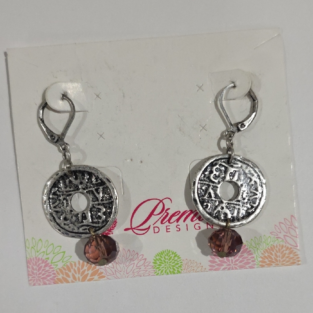 Silver Tribal Earrings with Brown Faceted Crystal Drops – Boho Statement Jewelry - Picture 4 of 9